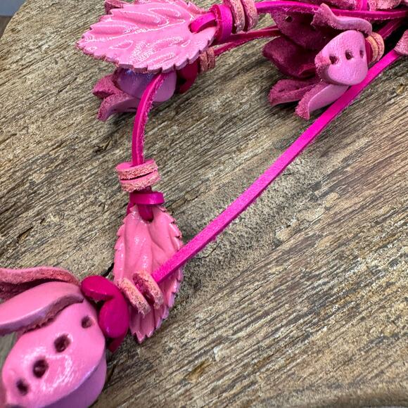 Leather Flower Purse Charm Genuine Leather Pink Flower Bag Charm NEW FAST SHIP - Picture 6 of 8